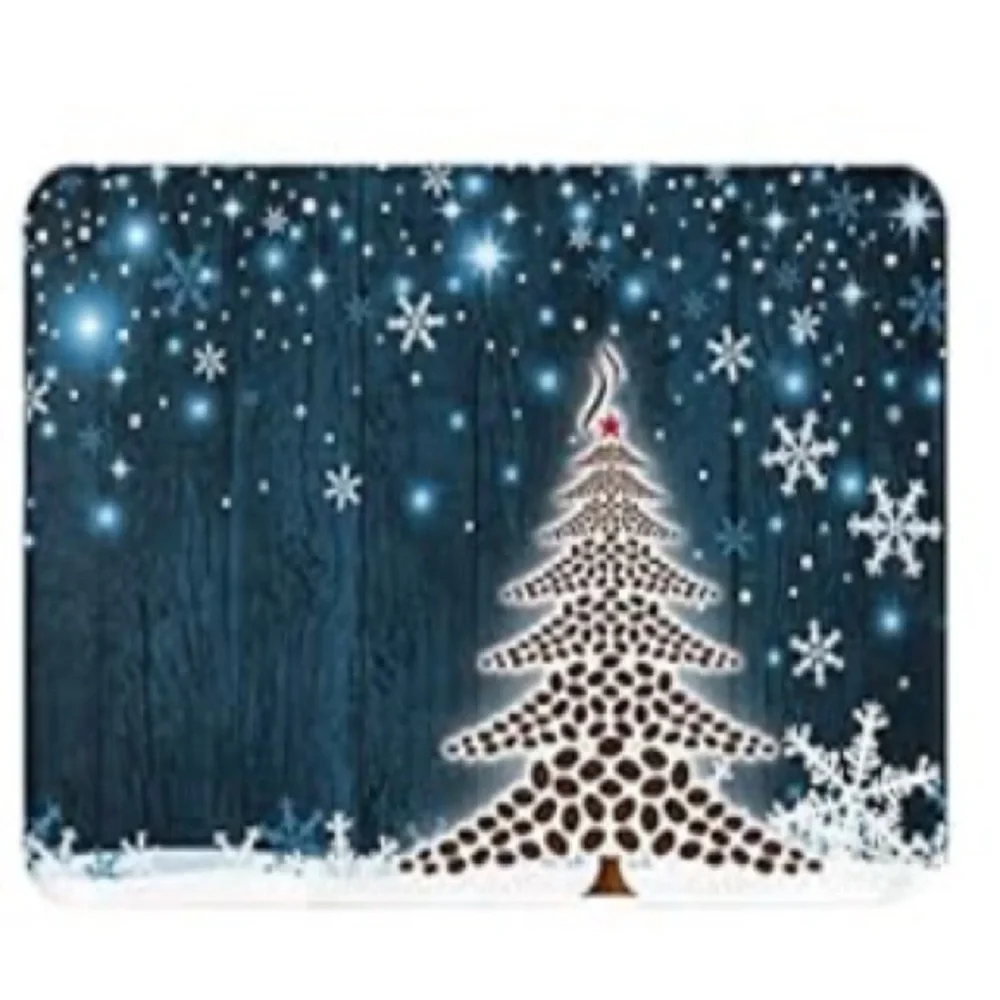 Festive Winter Holiday Snowflake Tree Design Bathroom Mat Christmas Blue NWT